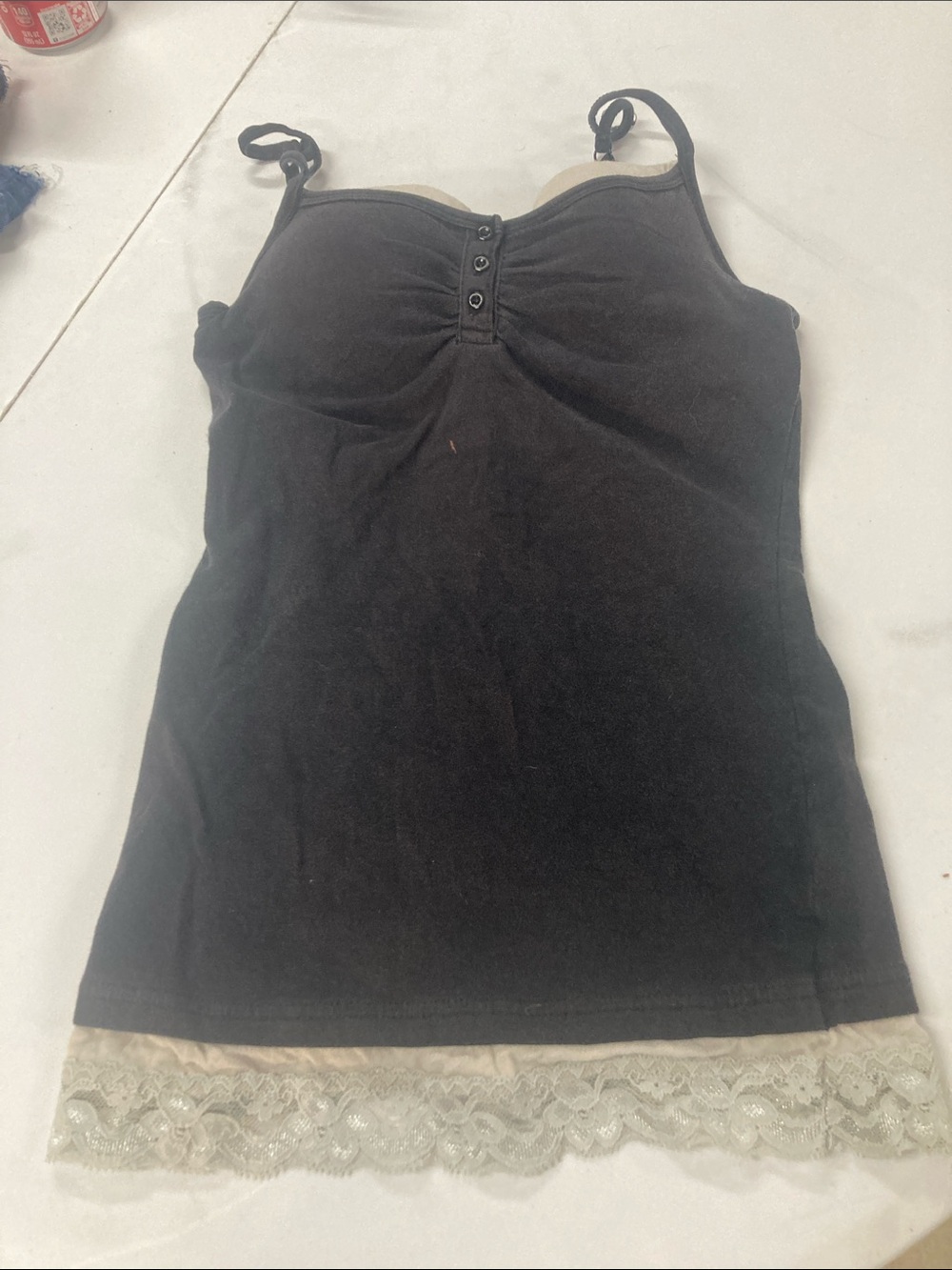 GLO jeans Black Cami with Cream Lace Trim